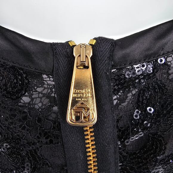 Frankie Morello Gala-Ready Glam Black Satin Sequin Lace Sheath Pencil Dress 40 - Picture 5 of 11